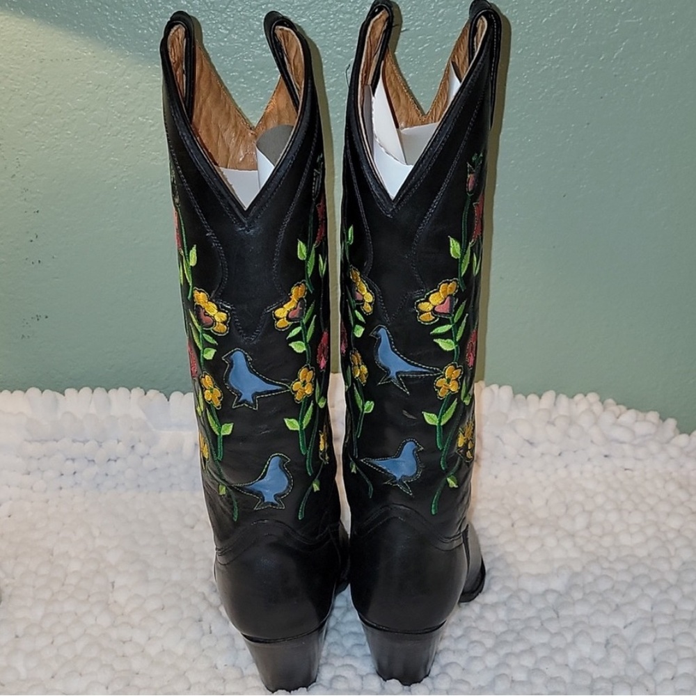 Black Floral w/stacked heel, Lane Fine Boots - Picture 3 of 15